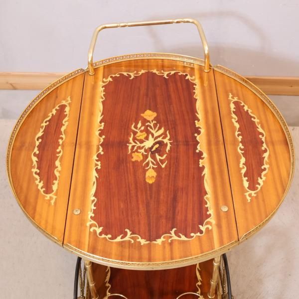 イタリア製の象嵌細工が美しいアンティーク調キッチンワゴンです