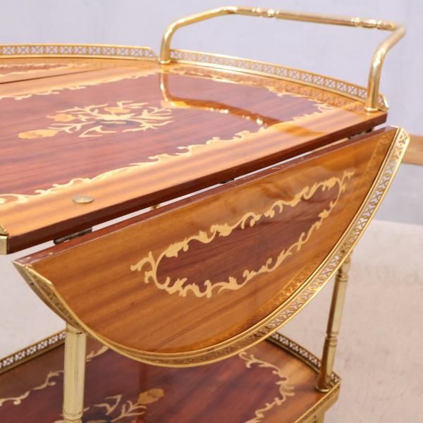 イタリア製の象嵌細工が美しいアンティーク調キッチンワゴンです