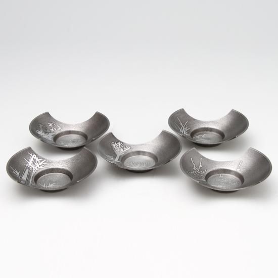 錫 茶托 分銅形 5枚セット 黒漆加工 [No.38]｜薩摩錫器工芸館