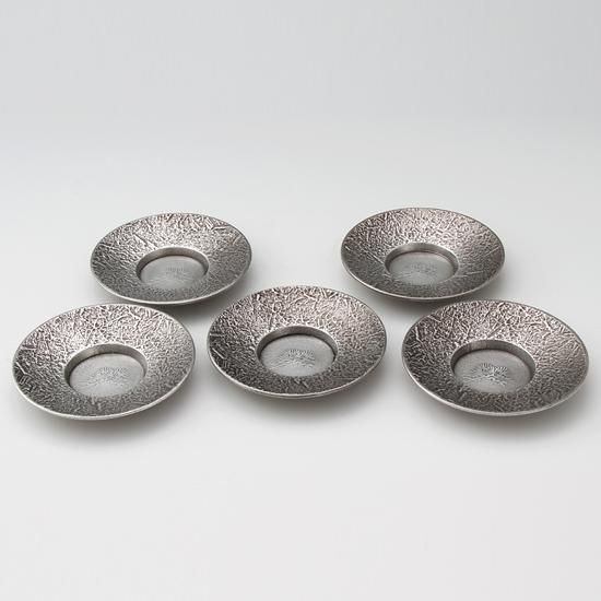 錫 茶托 丸形 5枚セット 黒漆加工 [No.40]｜薩摩錫器工芸館