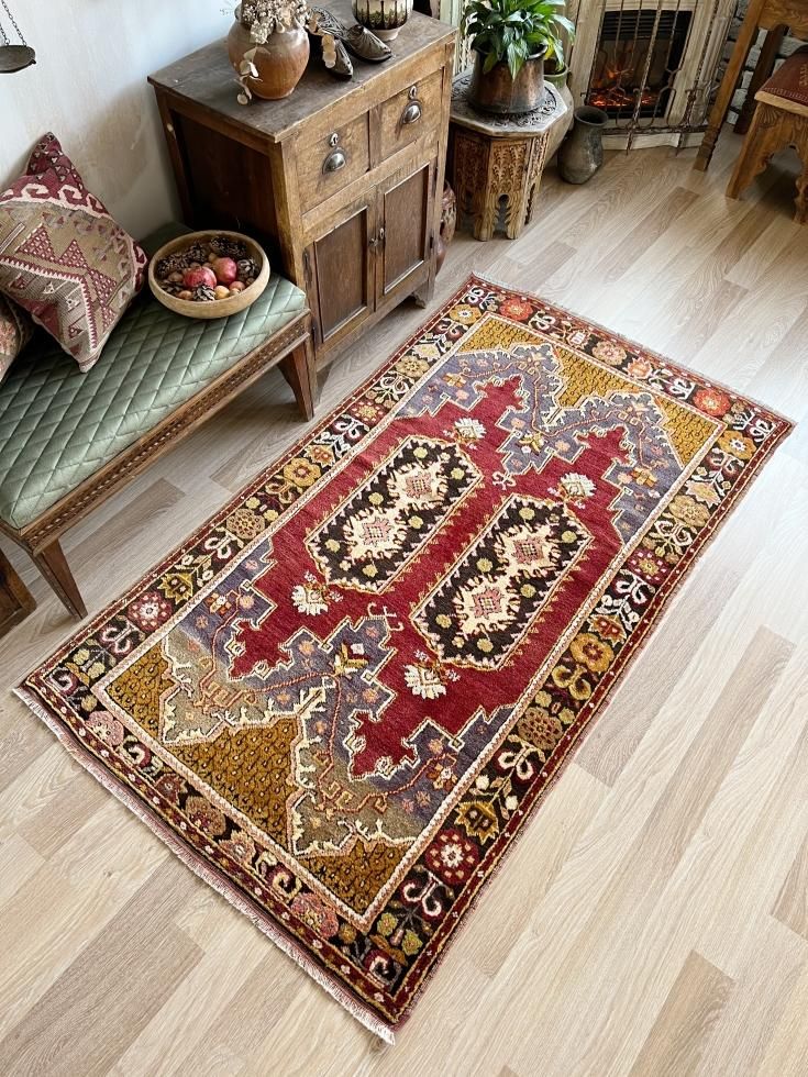 Y3352 トルコ カイセリ絨毯 ウール×コットン 手織り 182×116㎝ トップ