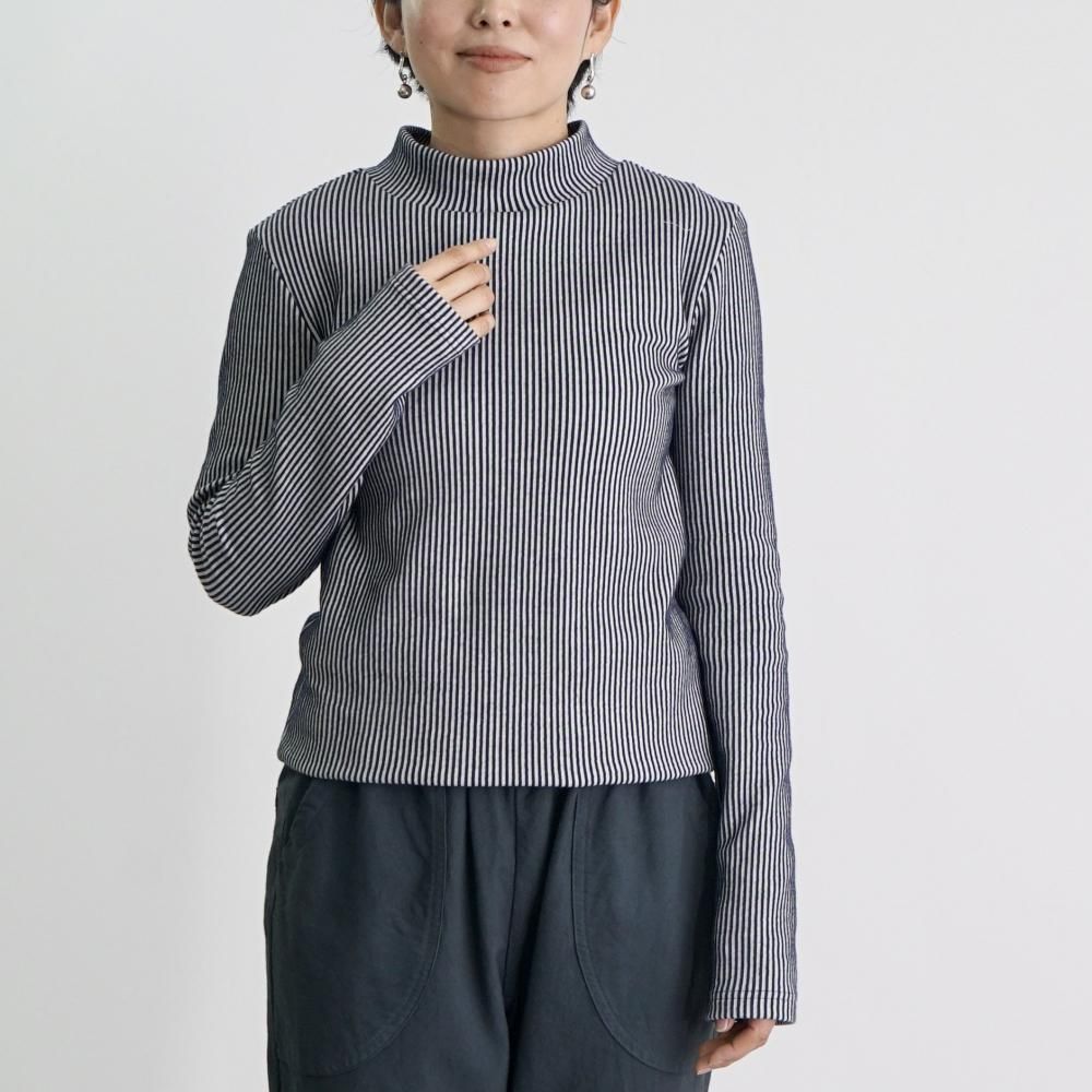 ストライプハイネックニット|ネイビー - UZUiRO/公式オンラインショップ