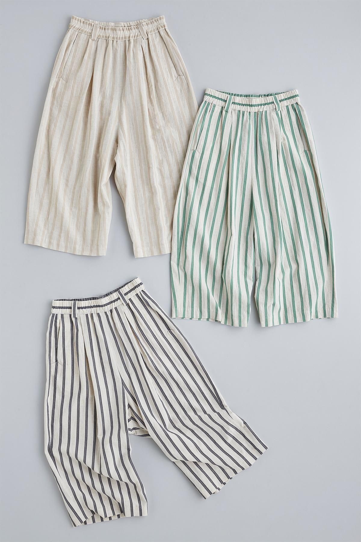 cotton linen gaucho pants ～stripe～ - atelier naruse｜Online