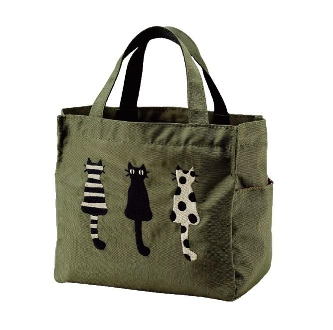 仲良し猫 刺繍マチ付トート （カーキ） - Atsuko Matano 公式