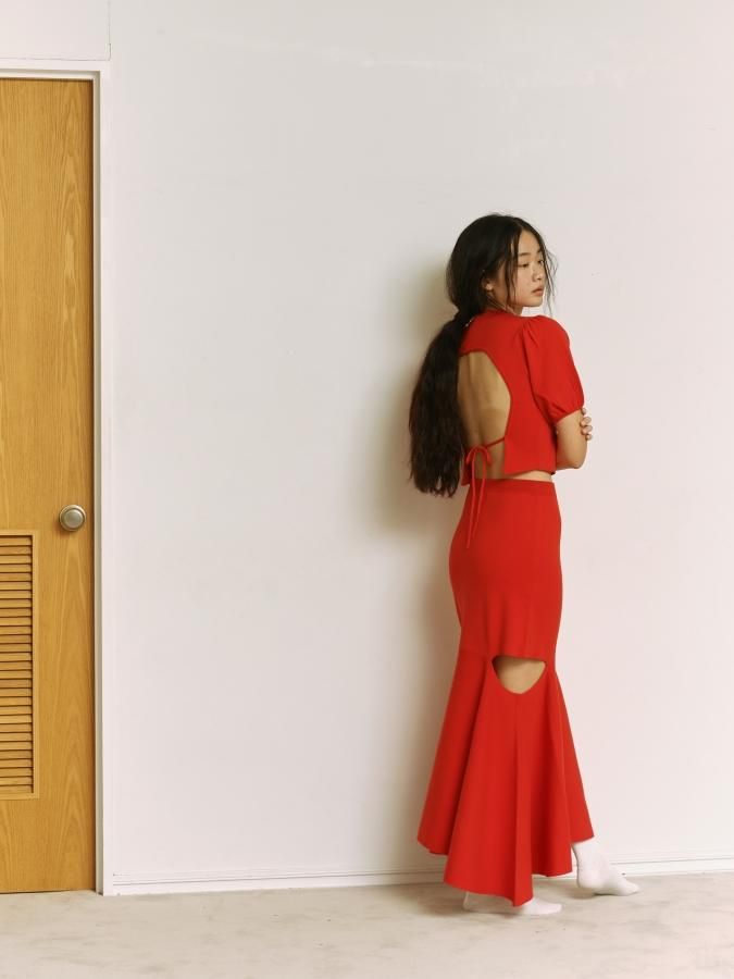 合馬公式アカウント1 CHANEL スカート 赤 ミディ丈 スーツ地 合馬公式