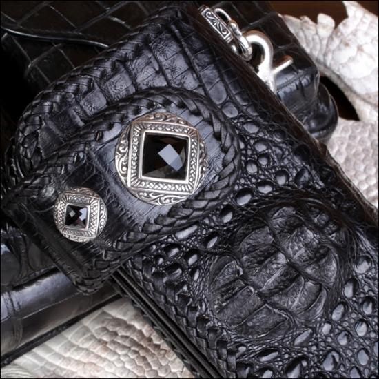 バイカーズウォレット/クロコダイル 財布/クラウンブラックmudゴシック