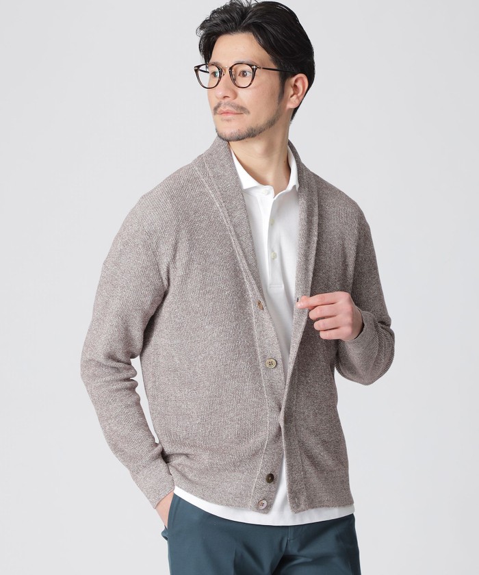 リネンコットンリブショールカラーカーディガン(505201849)｜HANKYU