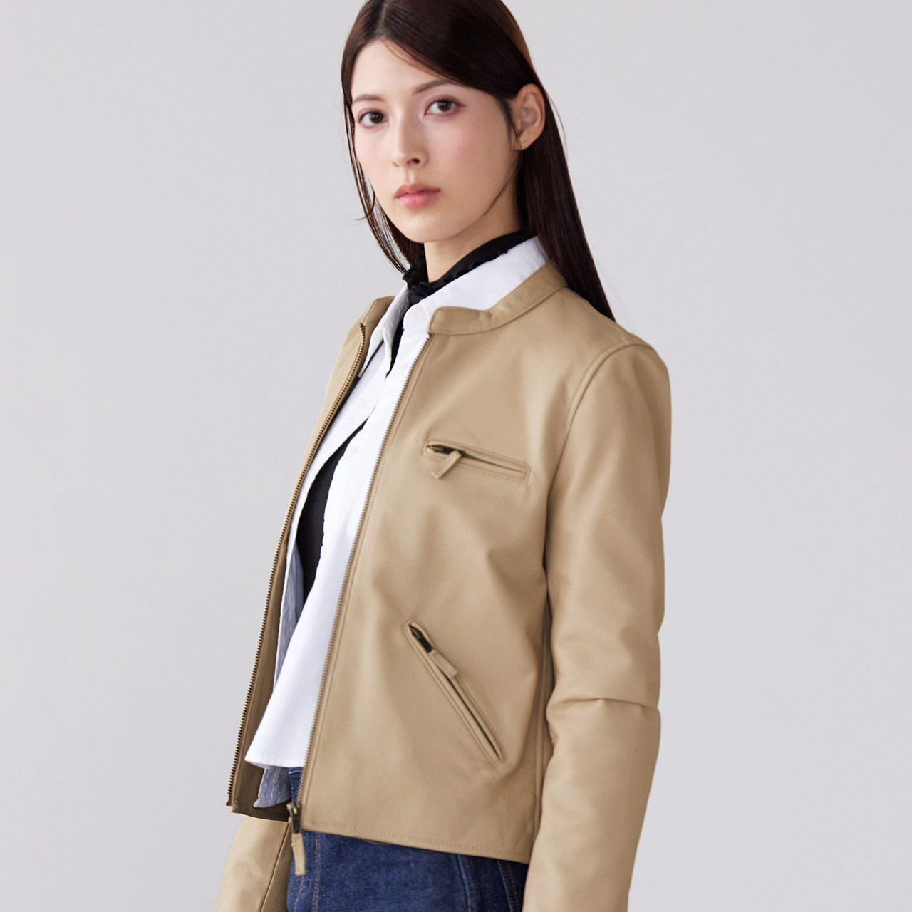 IENA ラムレザーライダースブルゾン