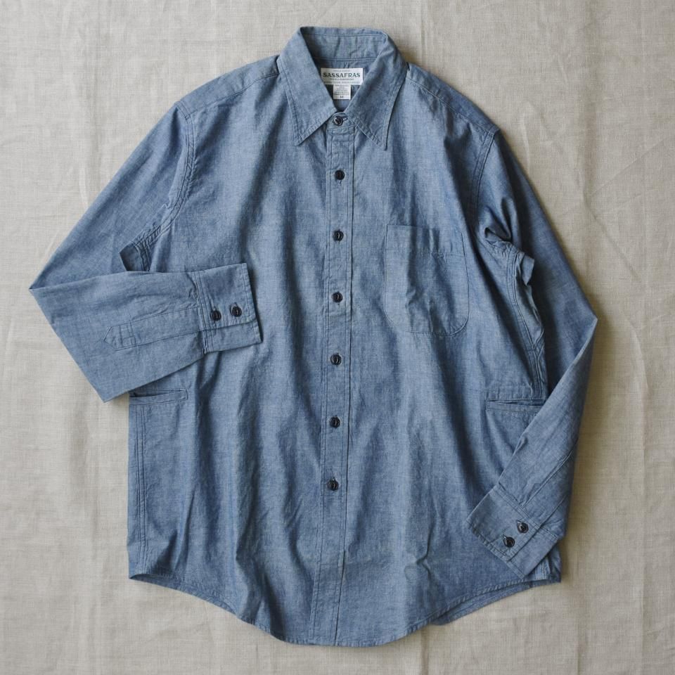 Sassafras（ササフラス）WHEEL BARROW SHIRT ブルー（5ozシャンブレー）