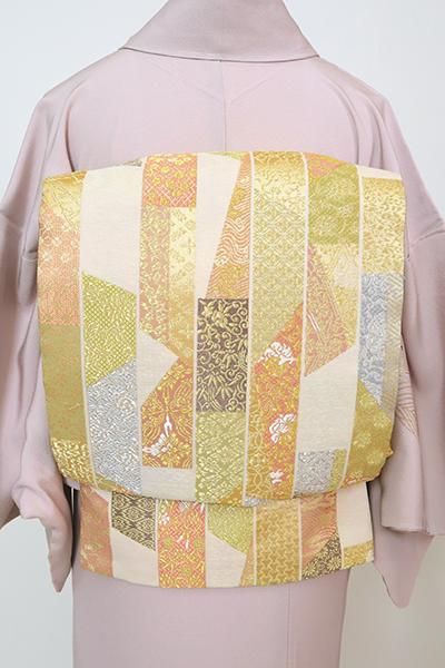 あおき【L-6086】西陣製 袋帯 練色 鬘帯文（証紙付） - 銀座きもの青木