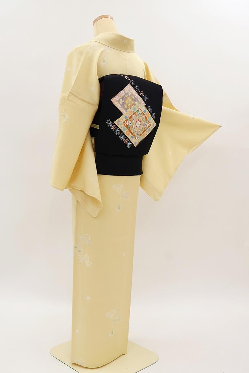 銀座【D-3905】単衣 小紋 淡い黄水仙色 瓢箪文 :身丈159.5/裄68 - 銀座