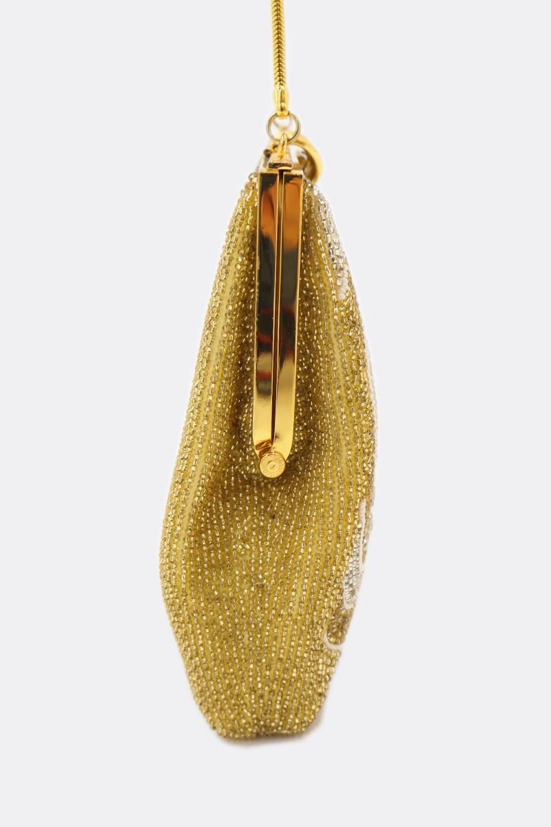 銀座【G-3388】ルミーはしもと製 ビーズ刺繍 バッグ 抽象文 金色