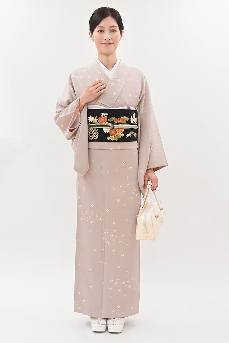 銀座【D-3970】小紋 浪花鼠色 花菱や七宝文 :身丈160.5/裄67 - 銀座