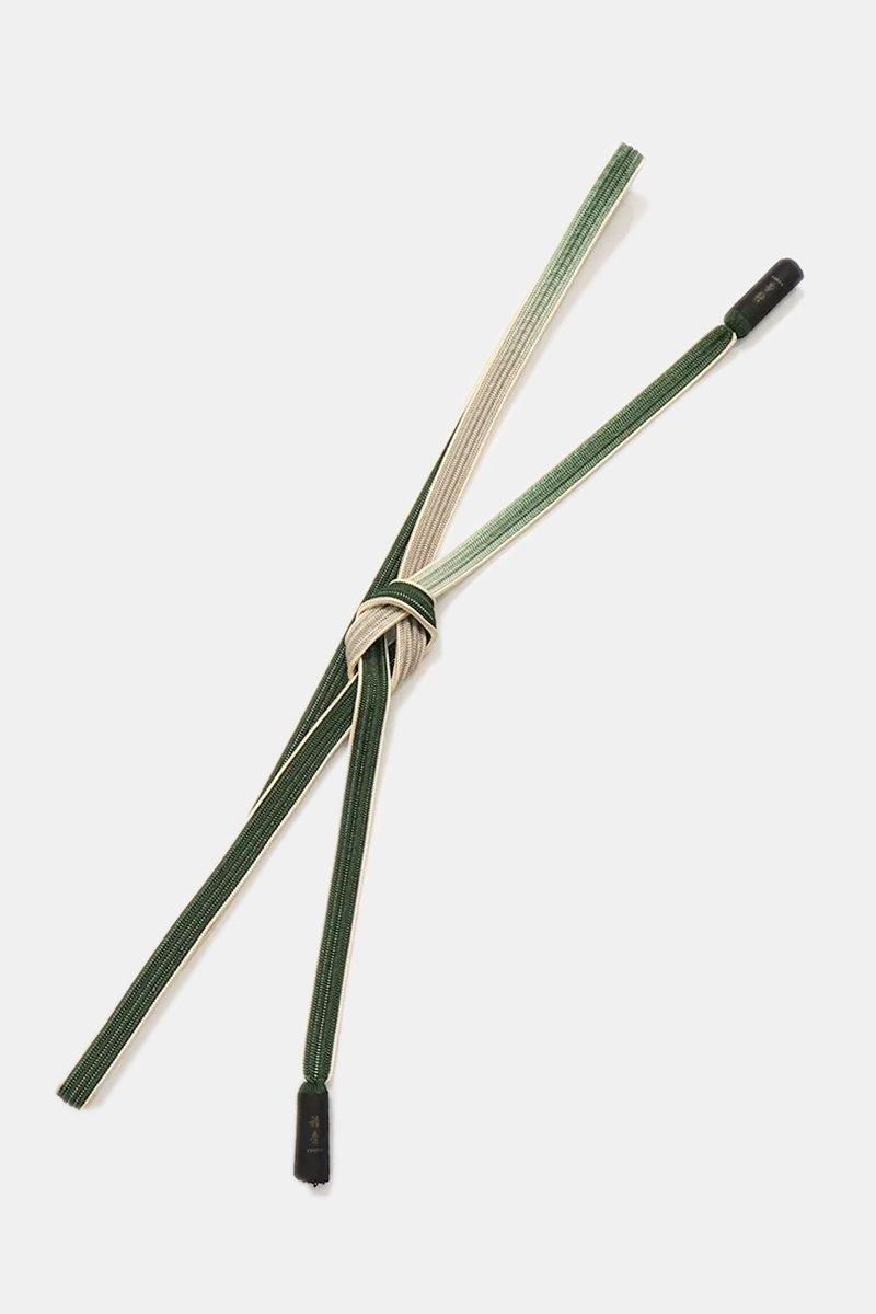 J-3056】衿秀製 帯締め 綾竹組 深緑色系×グレージュ系 二色暈かし