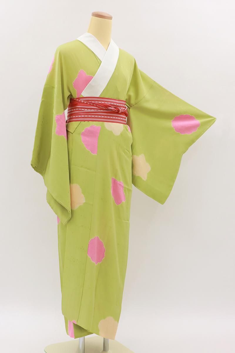 銀座【F-660】絞り染め 長襦袢 緑色系 花文 :身丈125/裄66 - 銀座