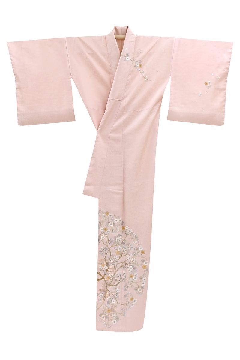 銀座【着物4724】西陣 山口美術織物製 刺繍 訪問着 聴色 桜の図（落款
