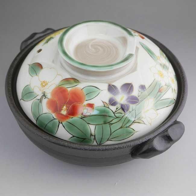 白掛草花六号鍋 陶あん - 京焼清水焼 松韻堂