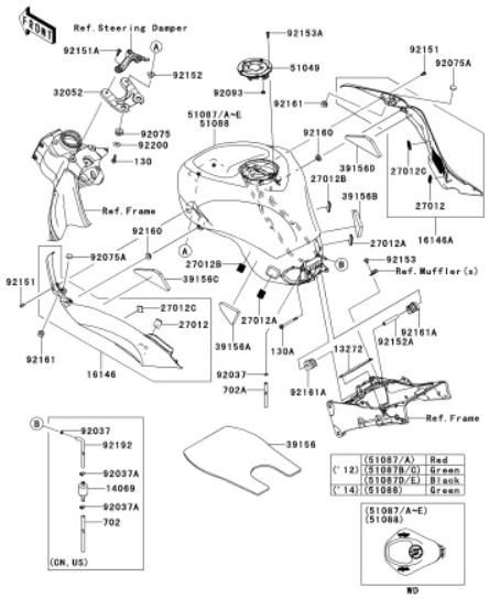 ZX-6R 2012-2014 NinjaZX-6R[F-12] Fuel Tank(1/2)アメリカ カナダ仕様