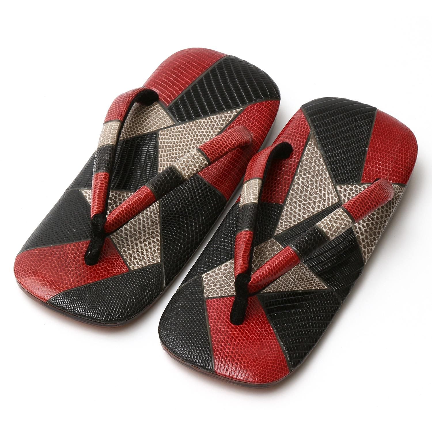 トカゲ雪駄 パッチワーク レッド - 雪駄・草履・下駄の通販なら草履本舗