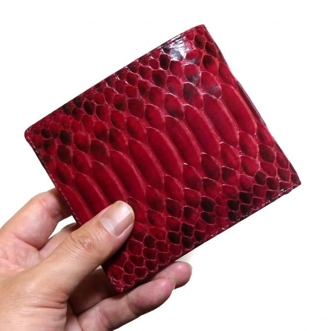 財布 二つ折り財布 小銭入れあり 本革 蛇革 ヘビ革 へび革 パイソン革