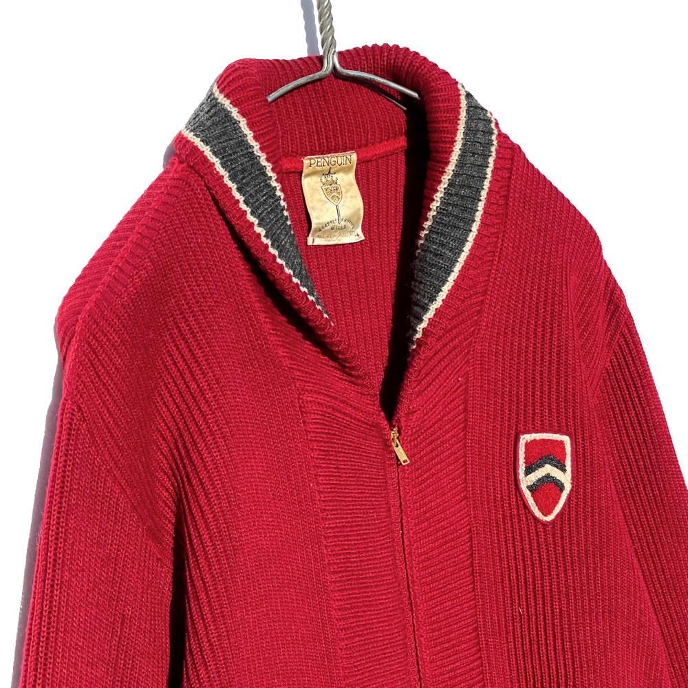 PENGUIN】ヴィンテージ ショールカラー ジップアップニット