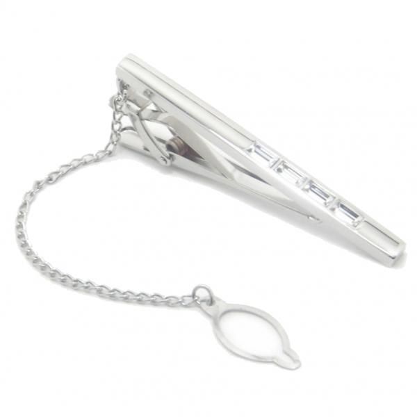 シルバー×クリスタルストーンのチェーン付タイピン(ネクタイピン)