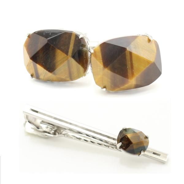 シルバー×タイガーアイのカフスセット(タイピンセット)