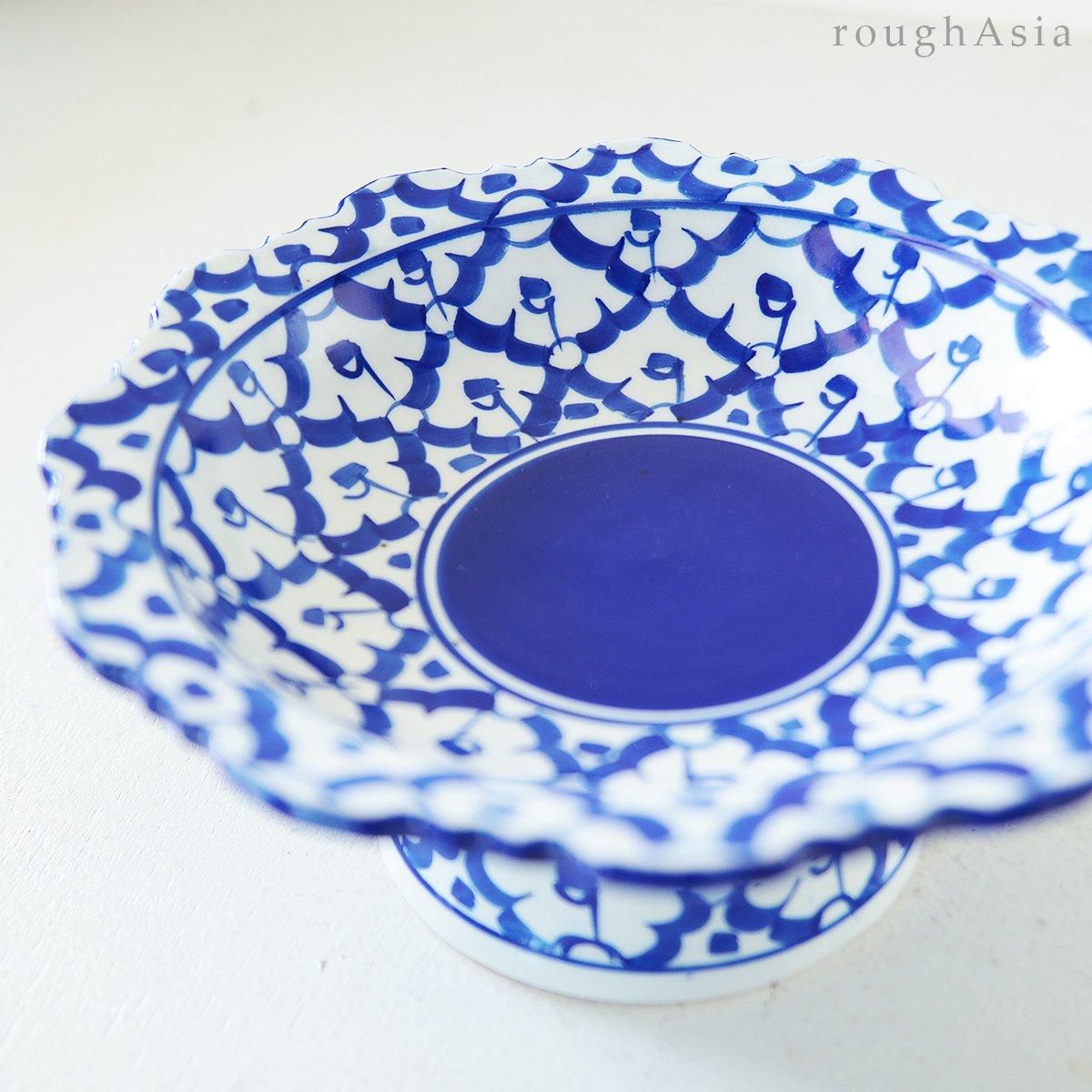 タイ》ブルー＆ホワイト パイナップル柄コンポート皿｜アジアの台所