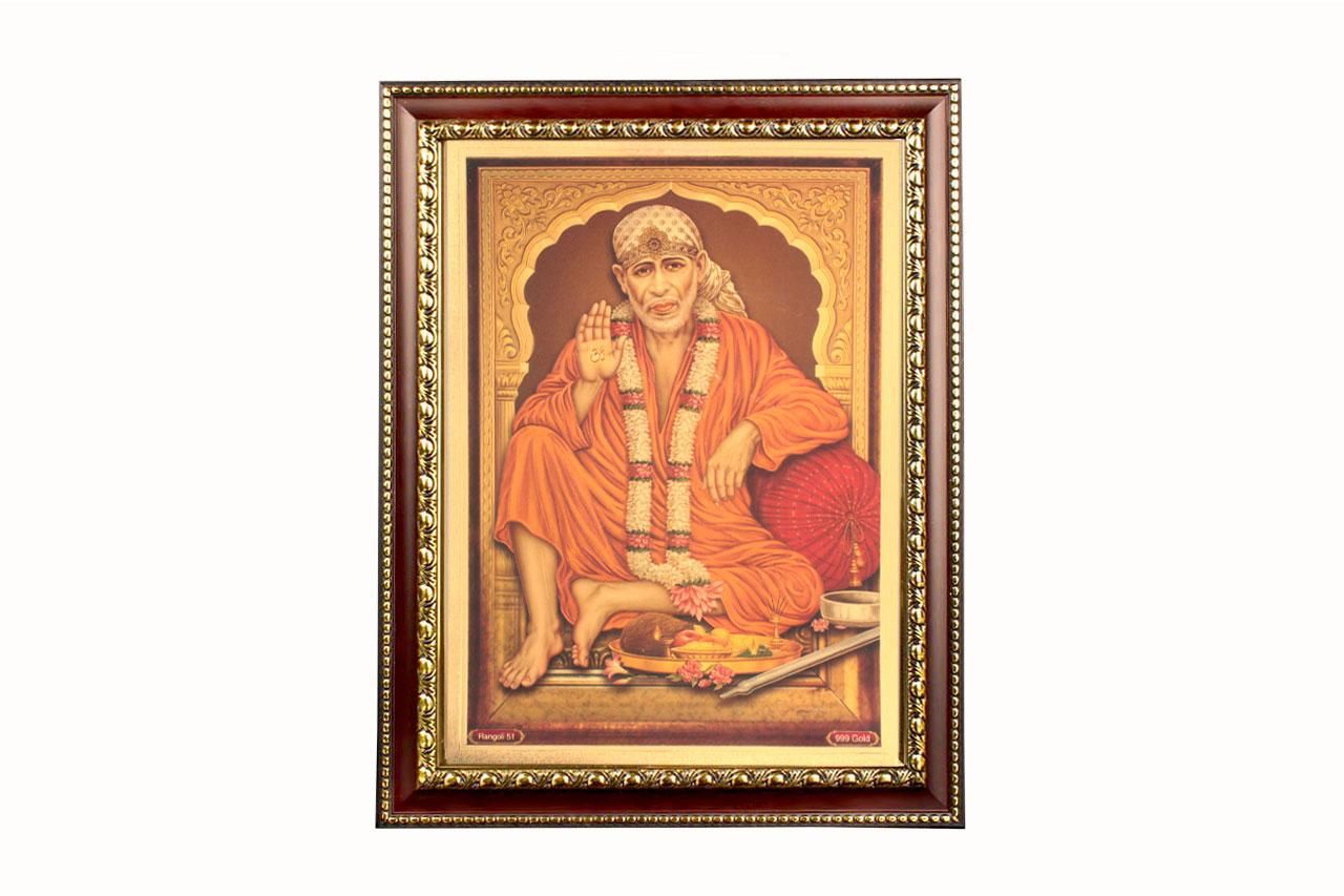 シルディ・サイババ・ポスターフレーム（ゴールド調、ヴィシュラーン