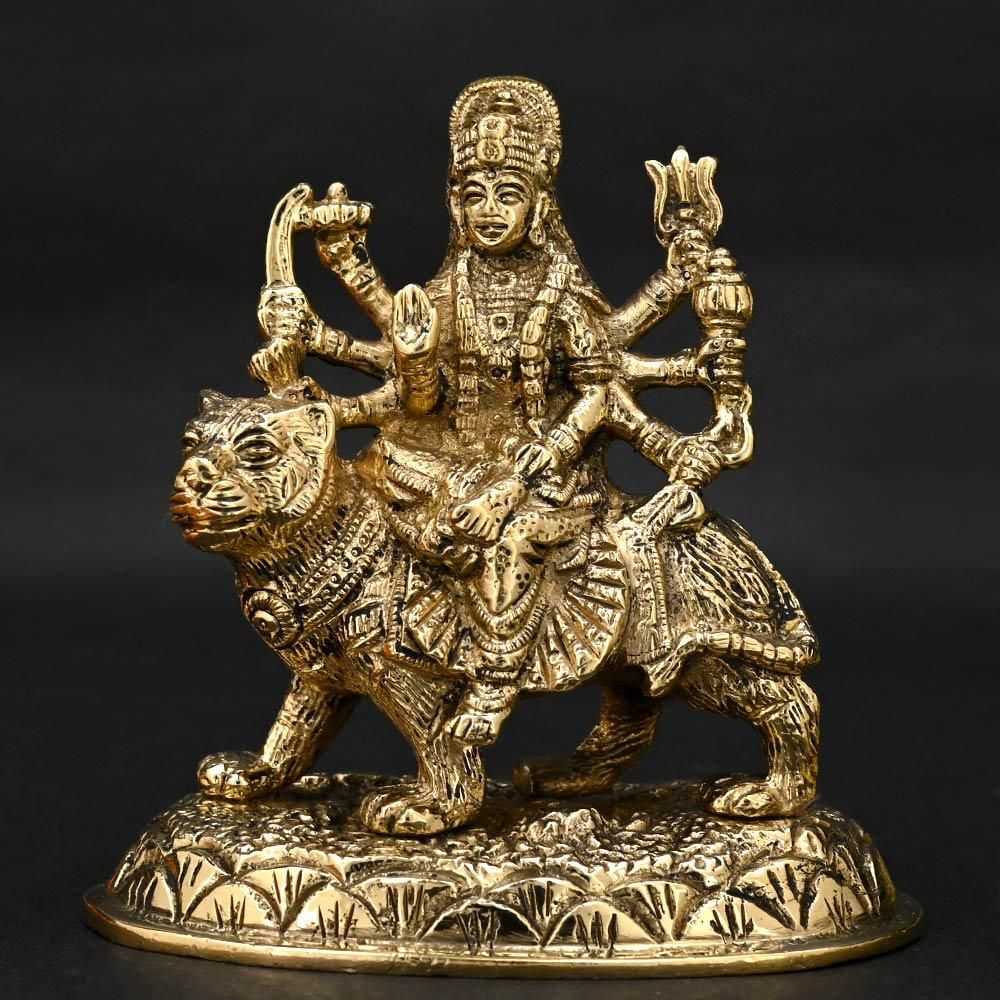 ドゥルガー女神像（真鍮製、高さ約10.6cm）- スピリチュアルインド雑貨