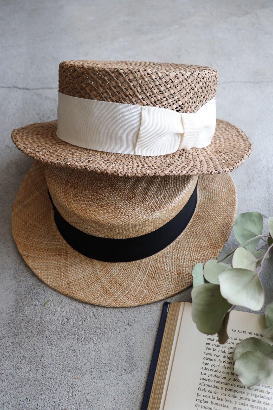 sucre original】天然素材の大人カンカン帽｜ホワイトリボン