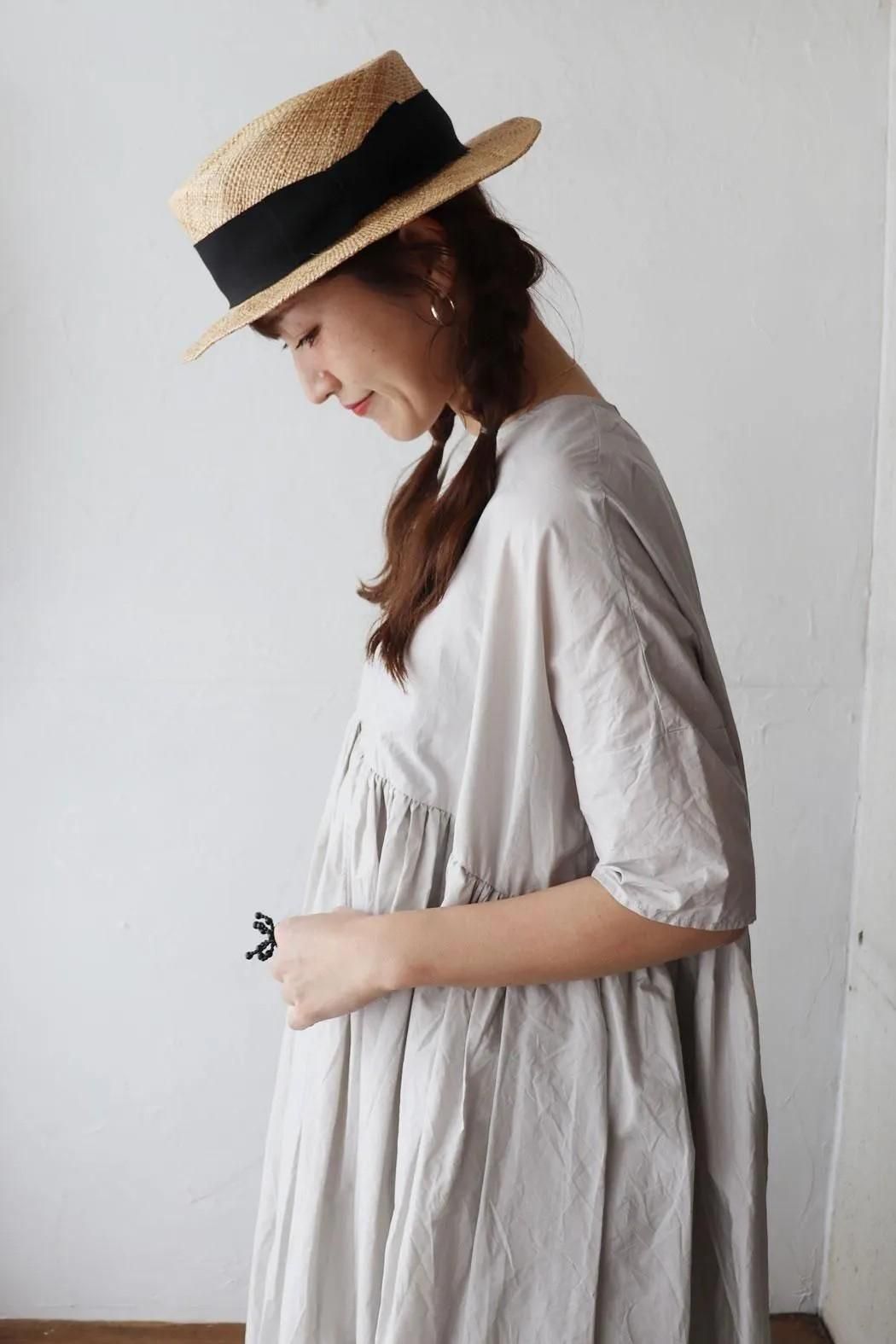 Sucre Original】カンカン帽 ブラックリボン｜天然素材の手編みカンカン帽