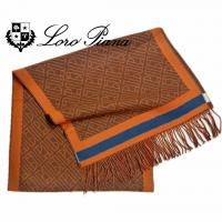 ロロピアーナ メンズ カシミアマフラー | 大判 フリンジ オレンジ×茶
