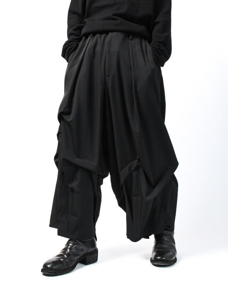 Yohji Yamamoto POUR HOMME】WOOL GABARDINE RANDOM TACK WIDE PANTS