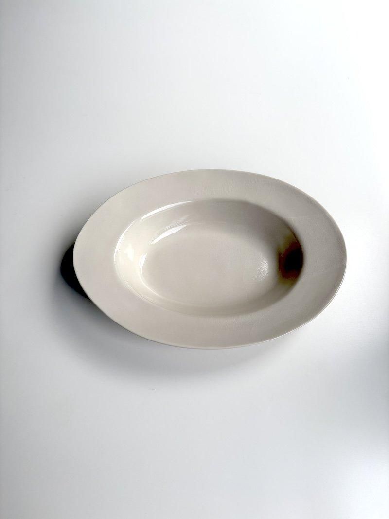 オーバル深皿・クリーム（中）／角田 淳 - 木と根 kitone
