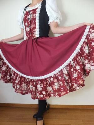 フォークダンス衣装◇バラ柄ベストスーツ（エンジ）BS001 - オリジナル