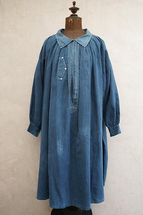 late 19th - early 20th c. indigo linen smock 