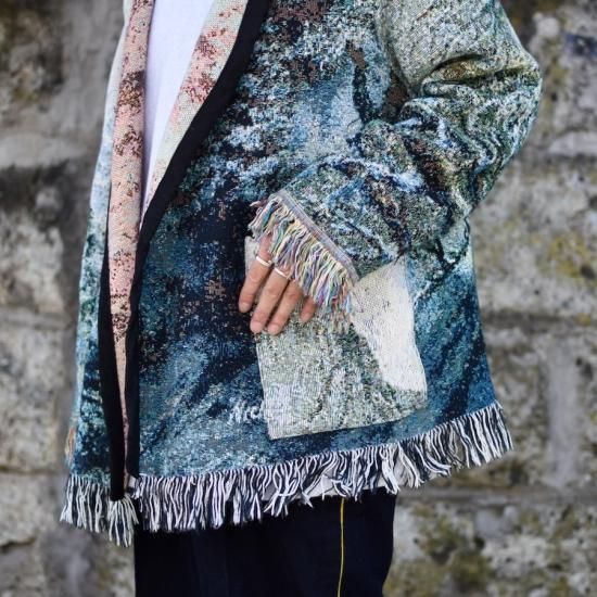 ナナナナサーカ(77circa) MAKE JACQUARD BLANKET FRINGE COAT