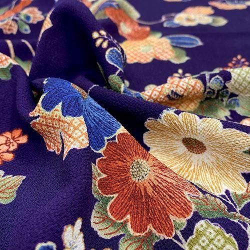 花モチーフオレンジ 紫 黄色 ショール、ひざ掛け 花モチーフオレンジ