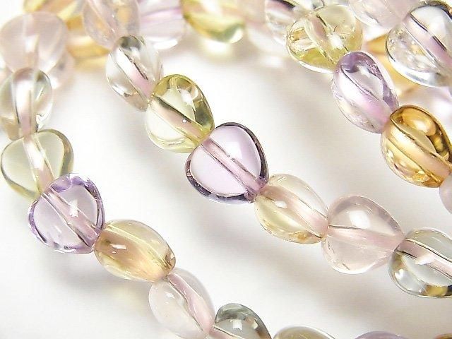 動画】宝石質いろんな天然石AAA- 縦穴ハートシェイプ7×7×5mm 1連