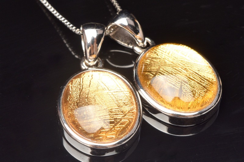 Silver925 ギベオン(メテオライト隕石) 12x10mm オーバル ゴールド