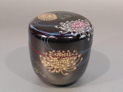 茶道具 大棗、 菊水 彩絵 沈金、 関 翠雲（せき すいうん）作、桐共箱