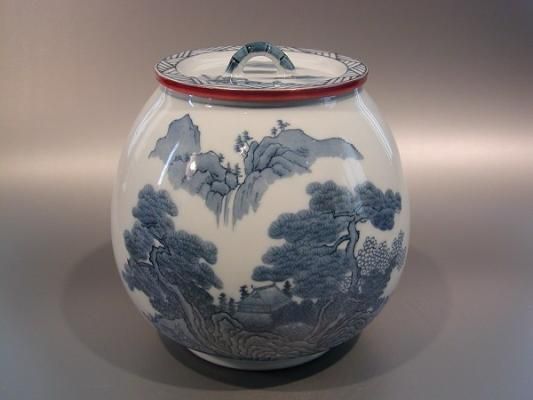 茶道具 水指 芋頭 染付山水、 加藤郷山作【 完売 】 - 茶道具 販売の