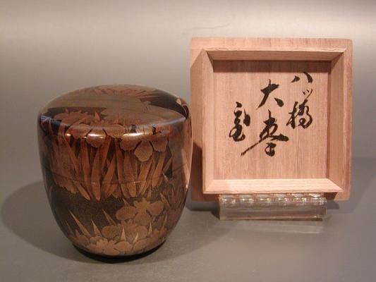 茶道具 大棗 八ッ橋研出蒔絵 内梨地 鵬雲斎書付、初代 鈴木光入作