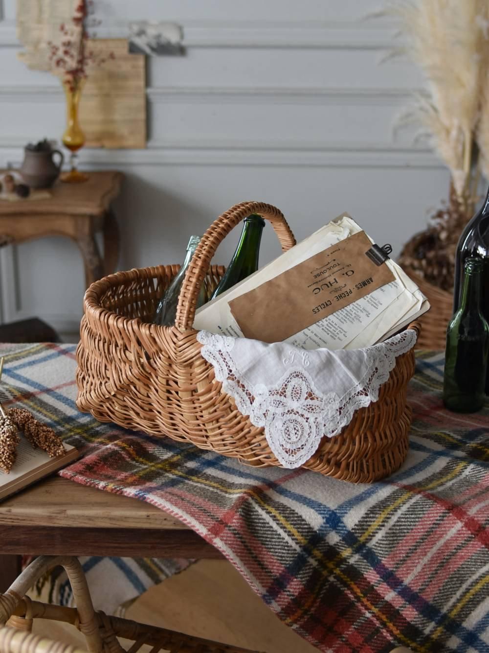 フランスバスケット ヴィンテージ 籐籠 ナチュラル