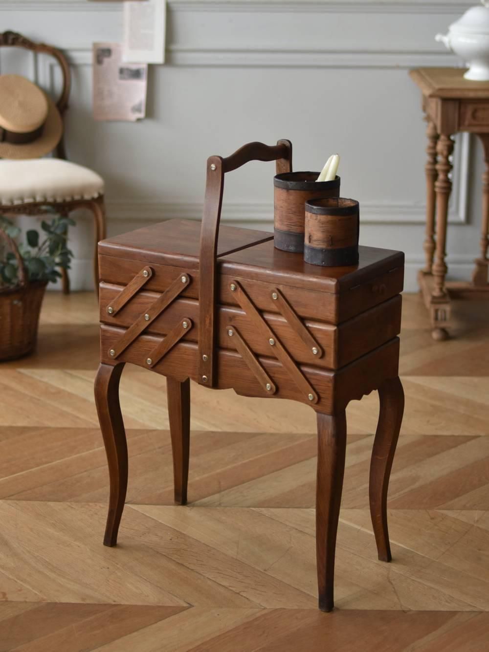 猫脚ソーイングボックス.16 フランスヴィンテージ家具 収納家具 裁縫箱