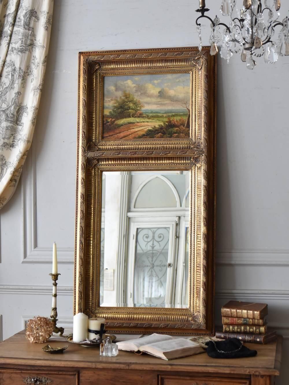 絵画入りアンティークミラー フランスアンティークインテリア 鏡