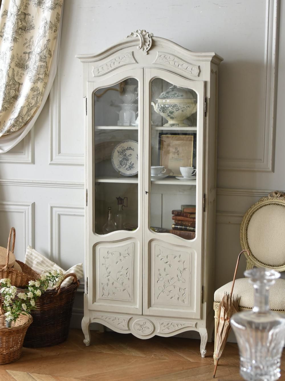 フランスアンティーク家具 ペイントガラスキャビネット.13 フレンチ