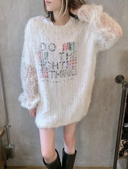 TOFFS - White hand knitted mohair fishnet sweater《Made in France