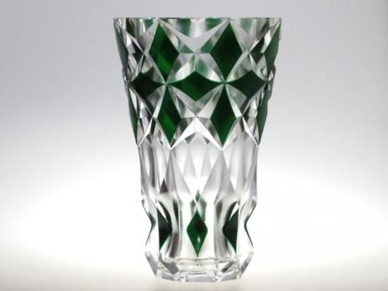 サンルイ 花瓶 ○ グリーン 被せガラス フラワーベース 緑 ヴェース